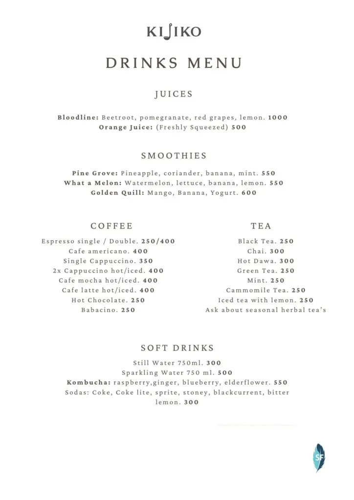 Drinks menu
