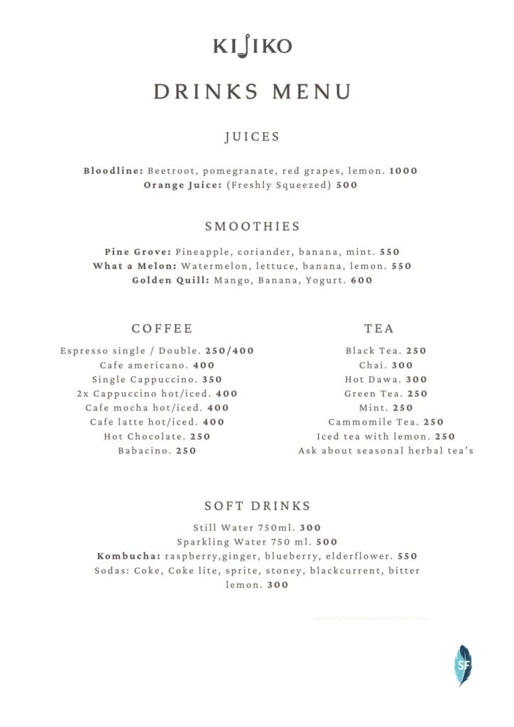 Drinks menu